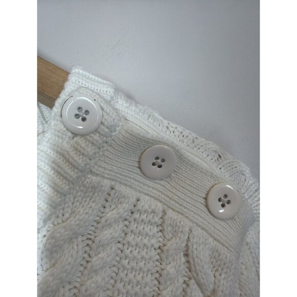 Banana Republic White Cable Knit Sweater Size L Button Shoulder Classic Cozy - Picture 3 of 9